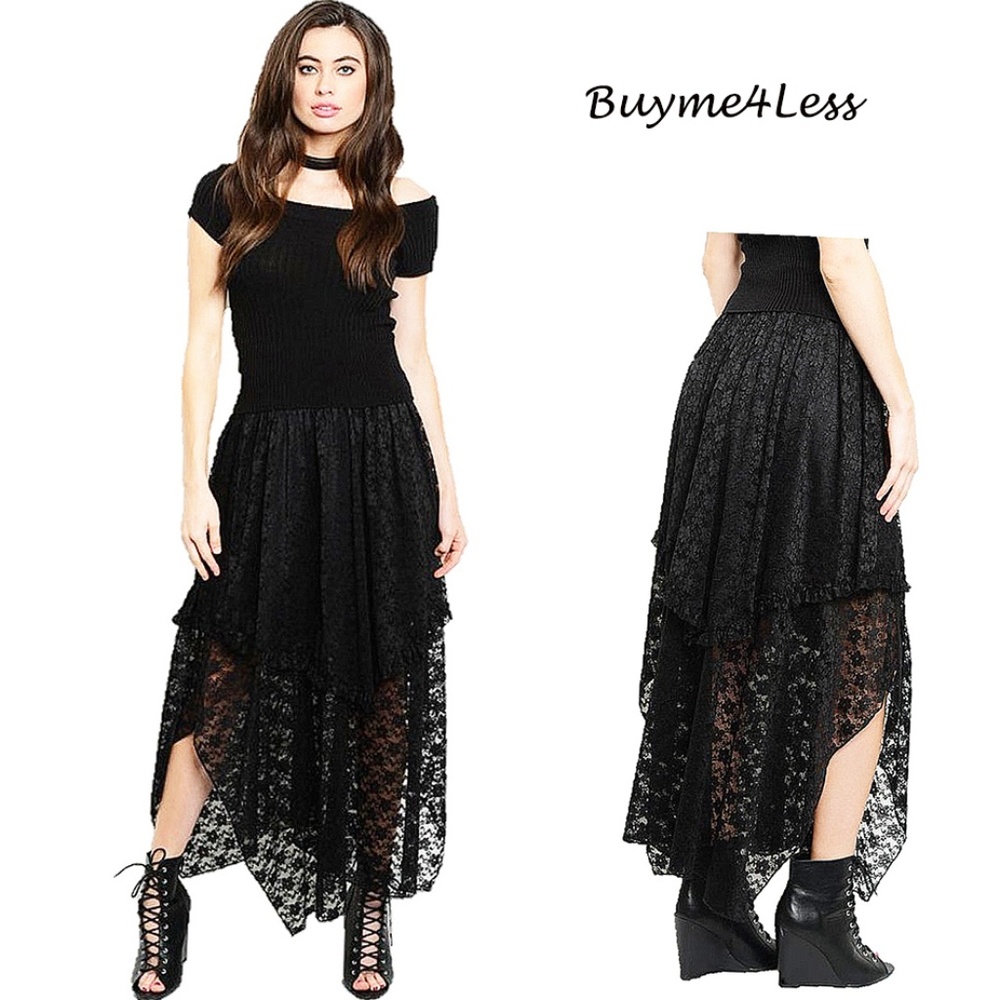 Gypsy Gothic Steampunk Ruffle Lace Long Maxi Skirt